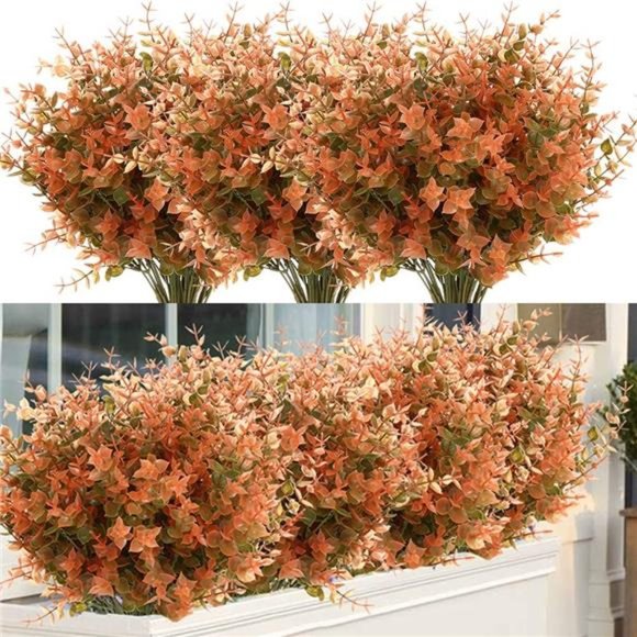 8 Bundles Artificial Fall Boxwood No Fade Faux Autumn Plants Fake Indoor Outdoor - Picture 1 of 7